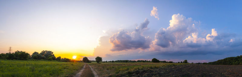 Panoramic view of land against sky during sunset