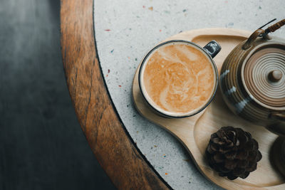 High angle view of coffee on table