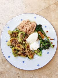 High angle view of food in plate on table