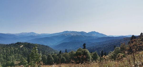 Scenic view of mountains against clear sky