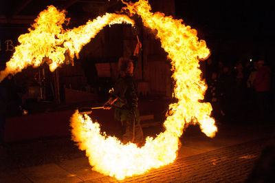 View of fire burning at night