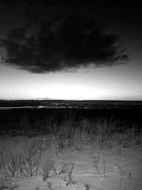 Scenic view of field against sky during winter