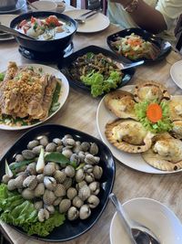 High angle view of food on table