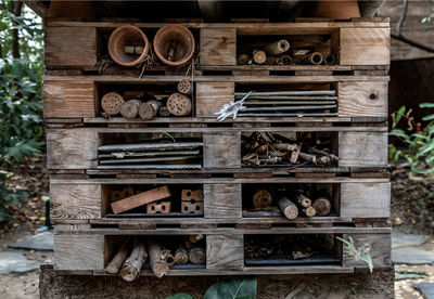 Stack of old wooden logs