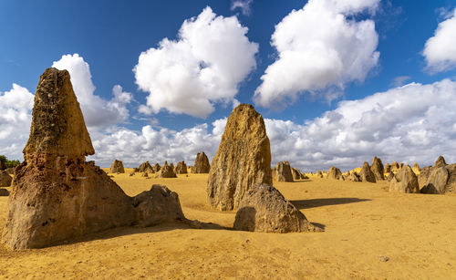 Panoramic view of rock formations against sky