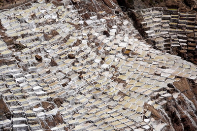 High angle view of terraced salt fields