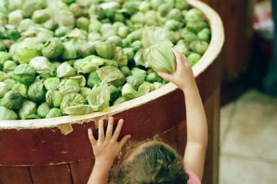 Cropped hand of girl holding vegetable