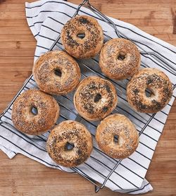 High angle view of dessert on table