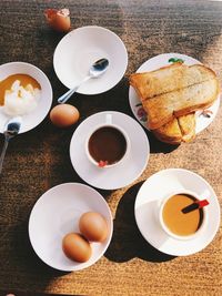 High angle view of breakfast on table