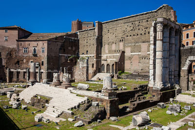 Ancient ruins of the forum of augustus with temple of mars the avenger inaugurated in 2 bc