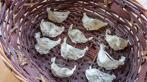 High angle view of bread in basket