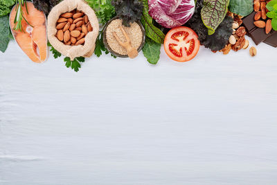 High angle view of fruits on table