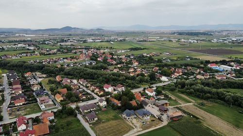 High angle view of buildings in city