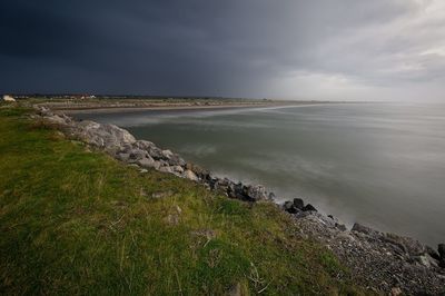 Scenic view of sea against cloudy sky