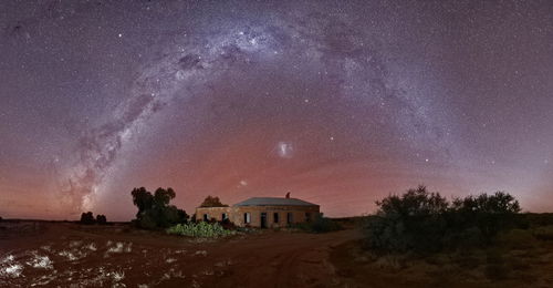 Milky-way panorama over ruin in australian outback