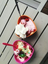 High angle view of ice cream in bowl