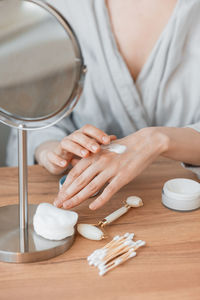 High angle view of woman preparing food