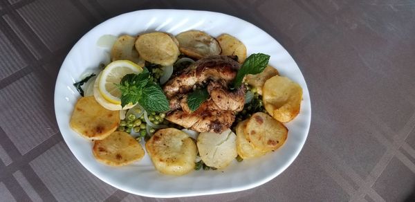 High angle view of meal served in plate