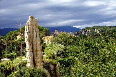 Scenic view of mountains against cloudy sky