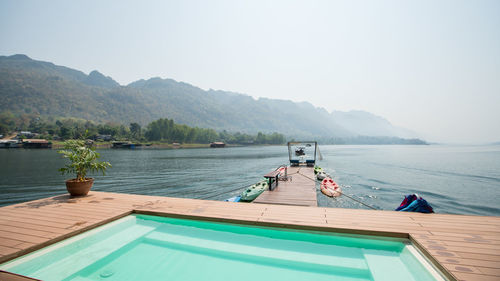 Scenic view of lake against clear sky