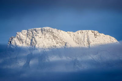 Snowcapped mountains against blue sky