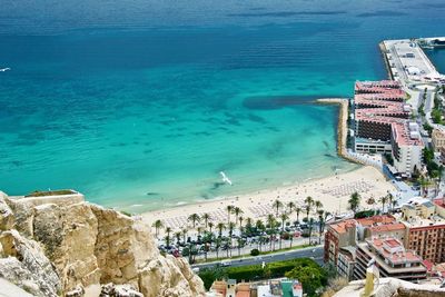 High angle view of swimming pool by sea