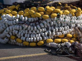 Nets and buoys in a harbor in laredo in the north of spain