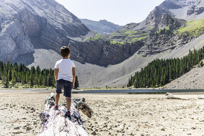 Rear view of man looking at mountains