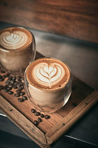 Close-up of cappuccino on table