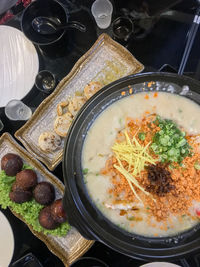 High angle view of soup in bowl