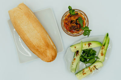 High angle view of breakfast served in plate