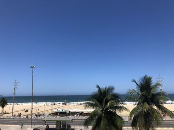 Scenic view of sea against clear blue sky