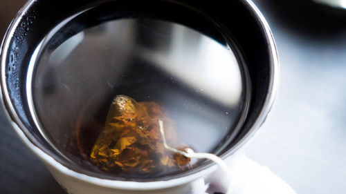 High angle view of tea in cup