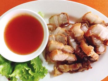 Close-up of served food in plate