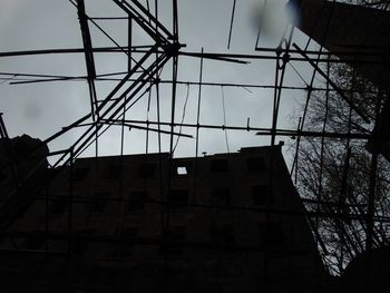 Low angle view of electricity pylon against sky