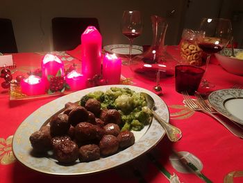 Food on table at night during christmas