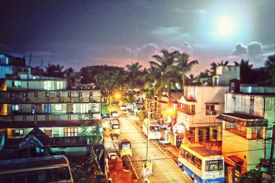 Illuminated buildings at night