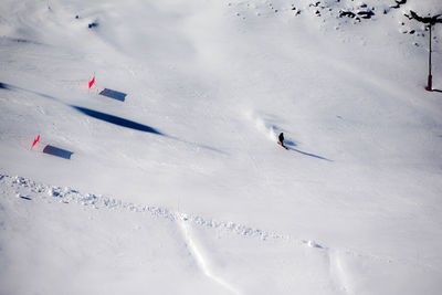 High angle view of person skiing on snow