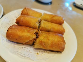 High angle view of bread in plate on table