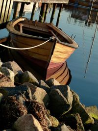 View of boat moored at lake