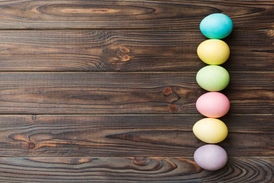 Directly above shot of easter eggs on hardwood floor