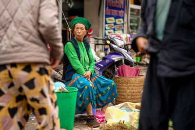 Front view of woman in traditional clothing. ethnic minority in vietnam.