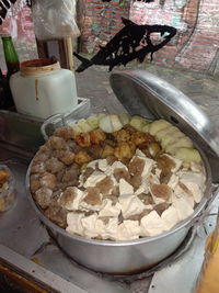 High angle view of breakfast on table