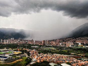 High angle shot of townscape against sky