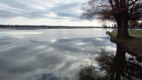 Scenic view of lake against sky during winter