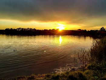 Scenic view of lake against sky during sunset