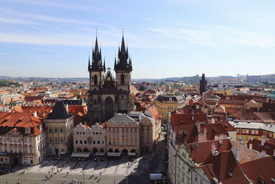 High angle view of buildings in city