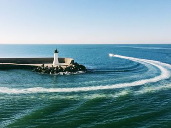 Scenic view of sea against clear sky