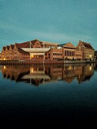 View of buildings in water