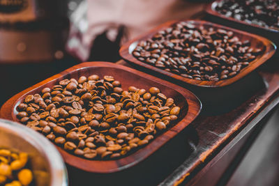 High angle view of coffee beans on table